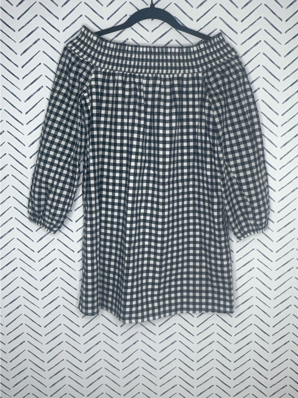 Abercrombie & Fitch navy white gingham off-the-shoulder mini dress size small - Picture 2 of 6